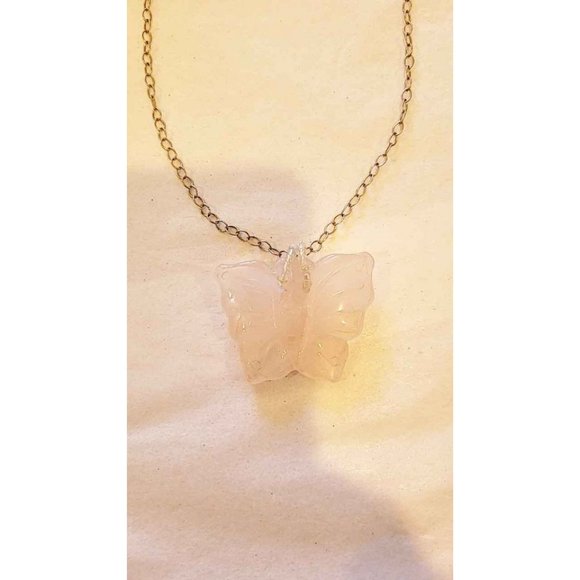 Sterling Silver Rose Quartz Butterfly Pendant  Necklace - Picture 5 of 8